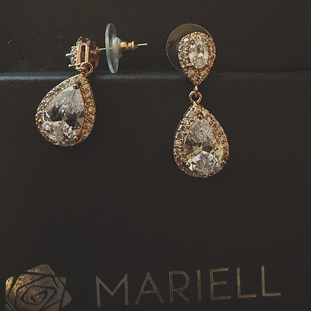 Rose Gold Teardrop Earrings with Cubic Zirconia